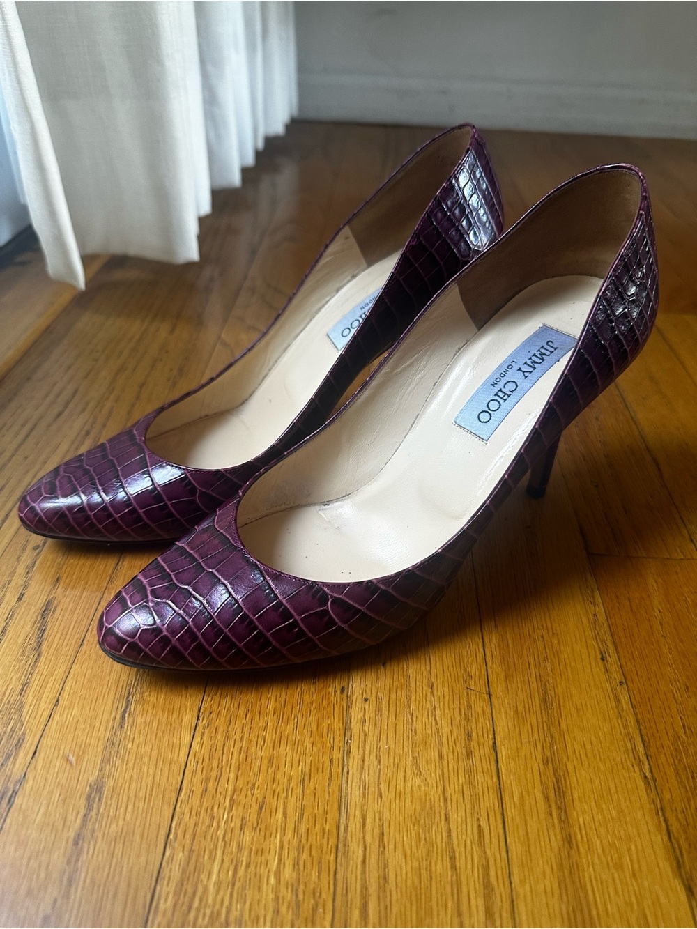 Jimmy Choo Burgundy-Rose Embossed Leather Animal Print 3” Pumps (39)